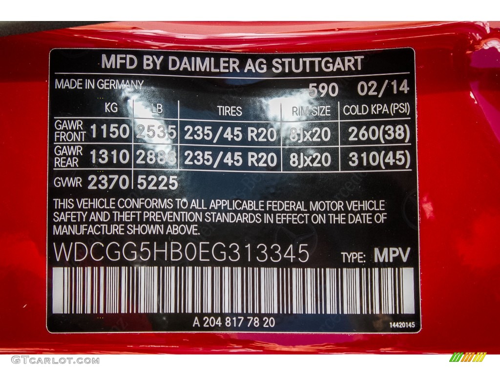 2014 GLK Color Code 590 for Mars Red Photo #92483321