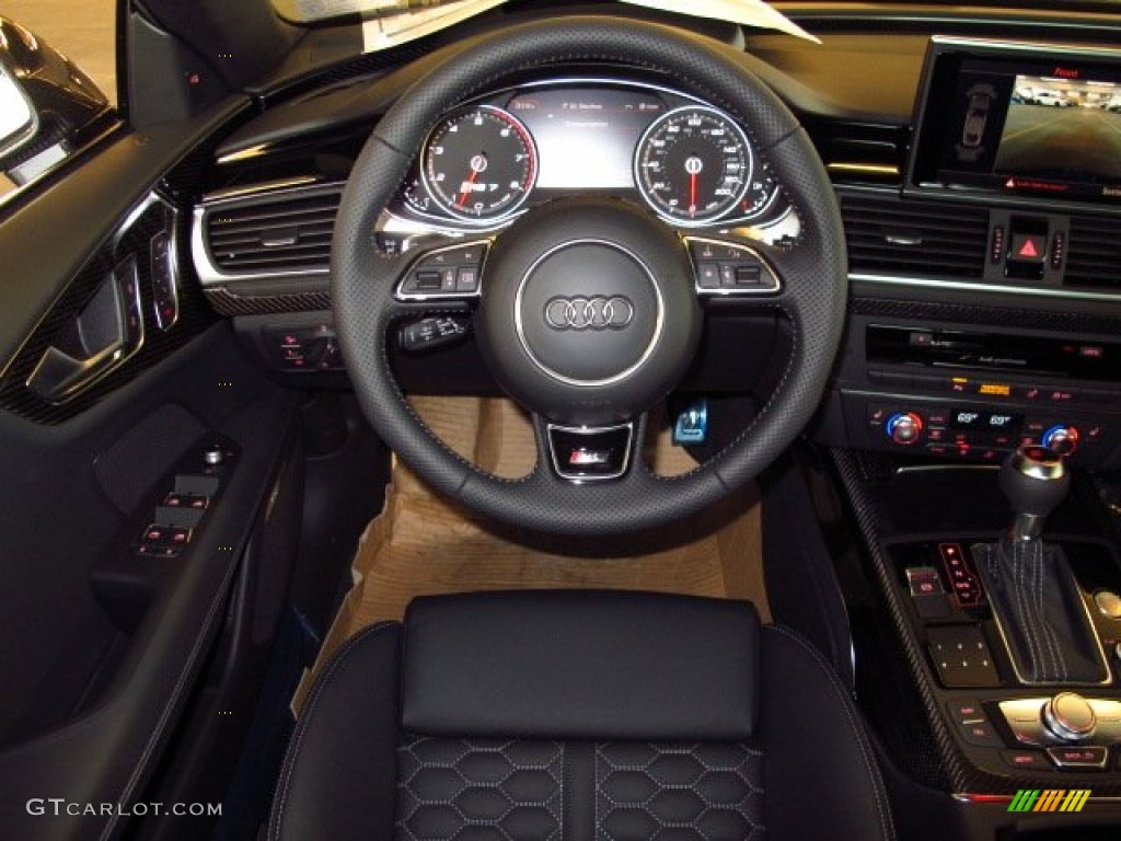 2014 Audi RS 7 4.0 TFSI quattro Black Valcona Leather w/Honeycomb Stitching Steering Wheel Photo #92516031