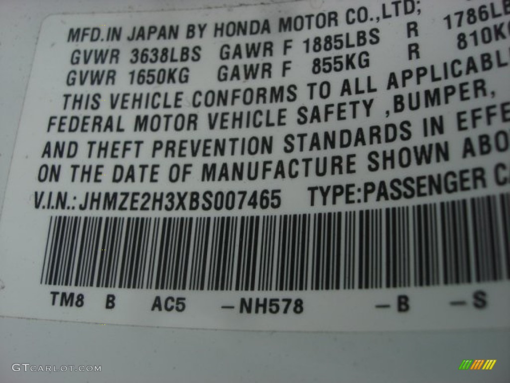 2011 Honda Insight Hybrid Color Code Photos