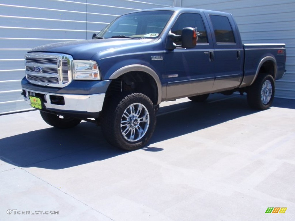 2006 F250 Super Duty Lariat Crew Cab 4x4 - Medium Wedgewood Blue Metallic / Tan photo #7