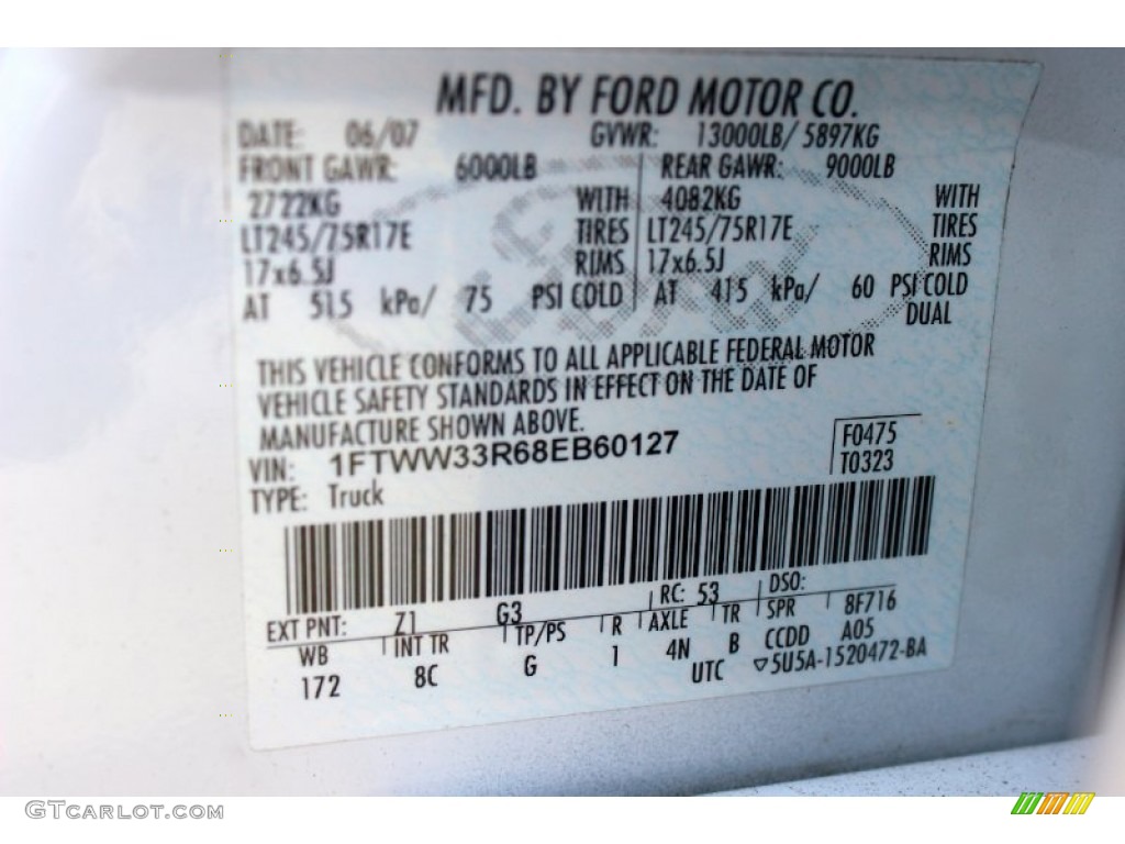 2008 Ford F350 Super Duty XLT Crew Cab 4x4 Dually Color Code Photos