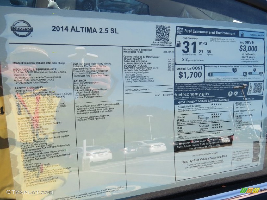 2014 Nissan Altima 2.5 SL Window Sticker Photos