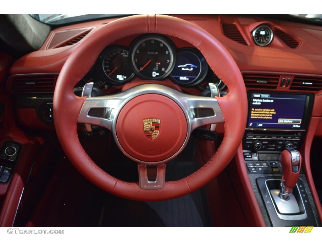 2014 Porsche 911 Turbo S Coupe Carrera Red Natural Leather Steering Wheel Photo #92564021