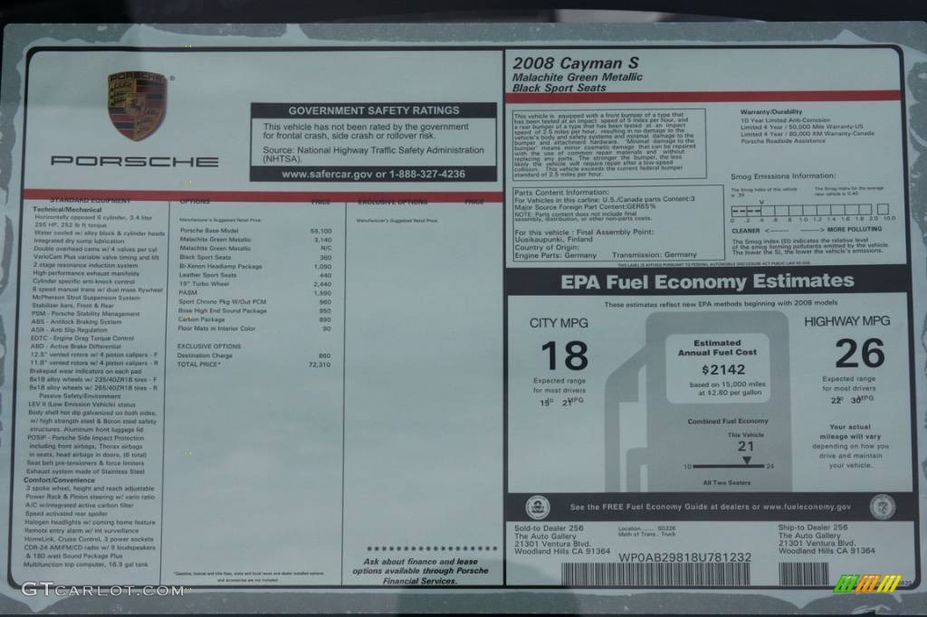 2008 Cayman S - Malachite Green Metallic / Black photo #11