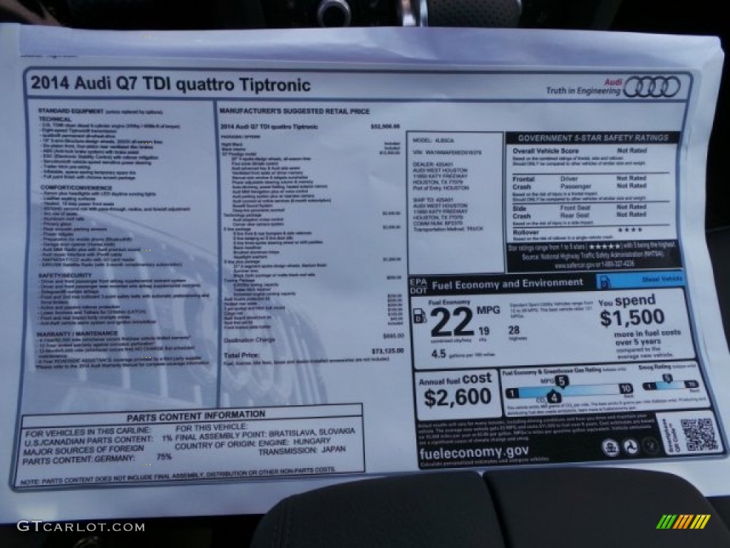 2014 Audi Q7 3.0 TDI quattro Window Sticker Photo #92571524