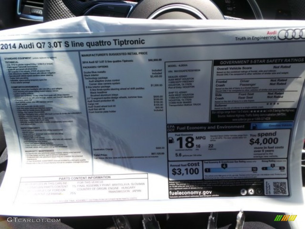 2014 Audi Q7 3.0 TFSI quattro S Line Package Window Sticker Photo #92573294