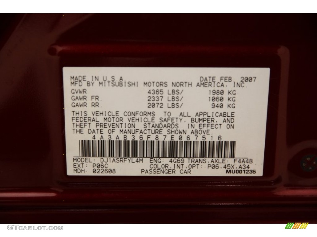 2007 Galant ES - Ultra Red Pearl / Black photo #17