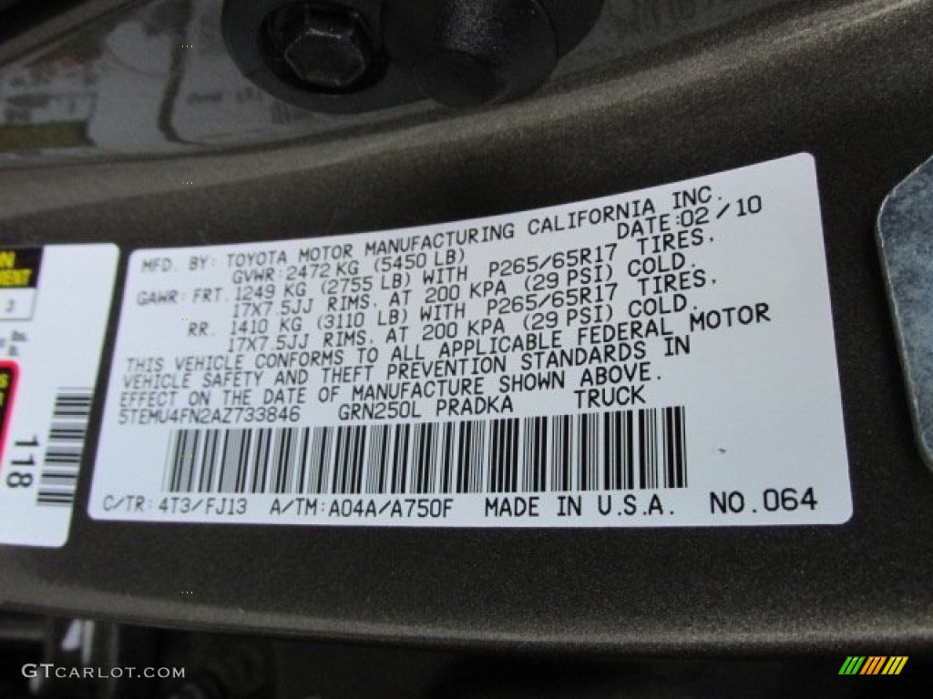 2010 Tacoma Color Code 4T3 for Pyrite Mica Photo #92593493