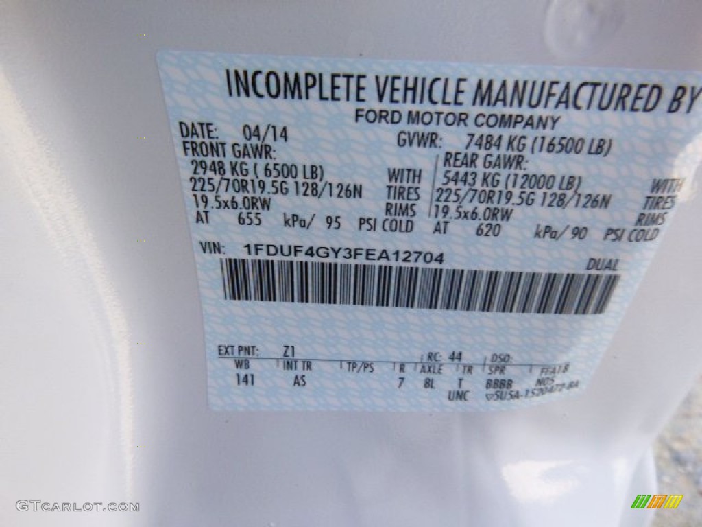 2015 F450 Super Duty Color Code Z1 for Oxford White Photo #92609165