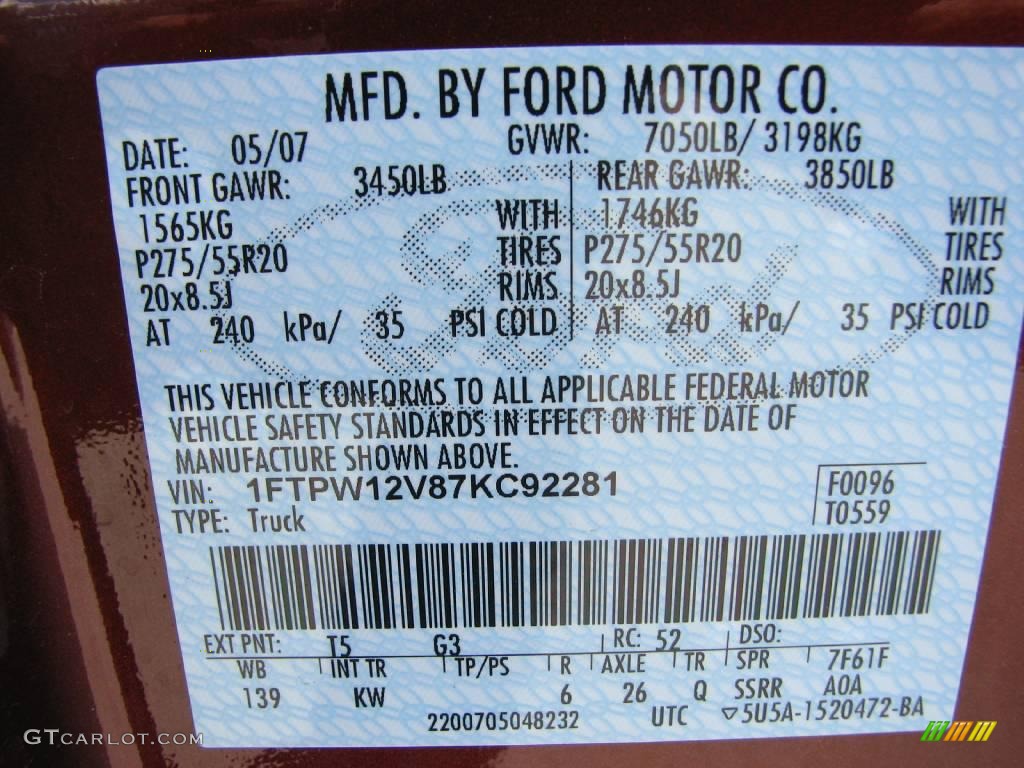 2007 F150 Color Code T5 for Dark Copper Metallic Photo #9261432