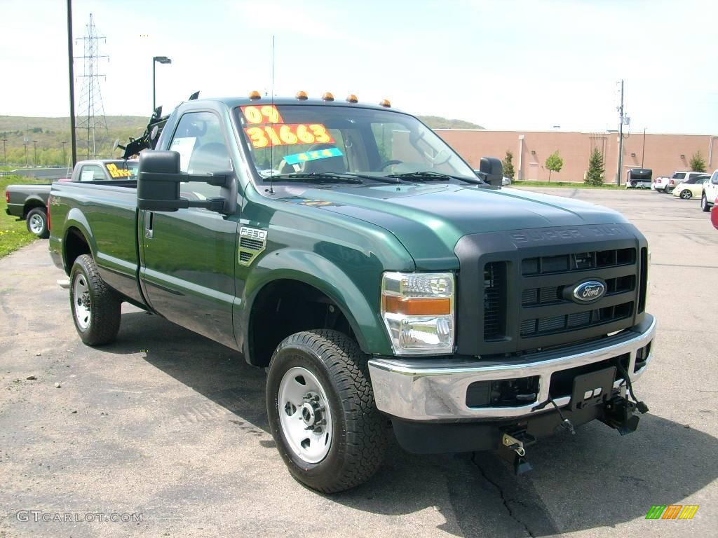 2009 F250 Super Duty XL Regular Cab 4x4 - Forest Green Metallic / Camel photo #2