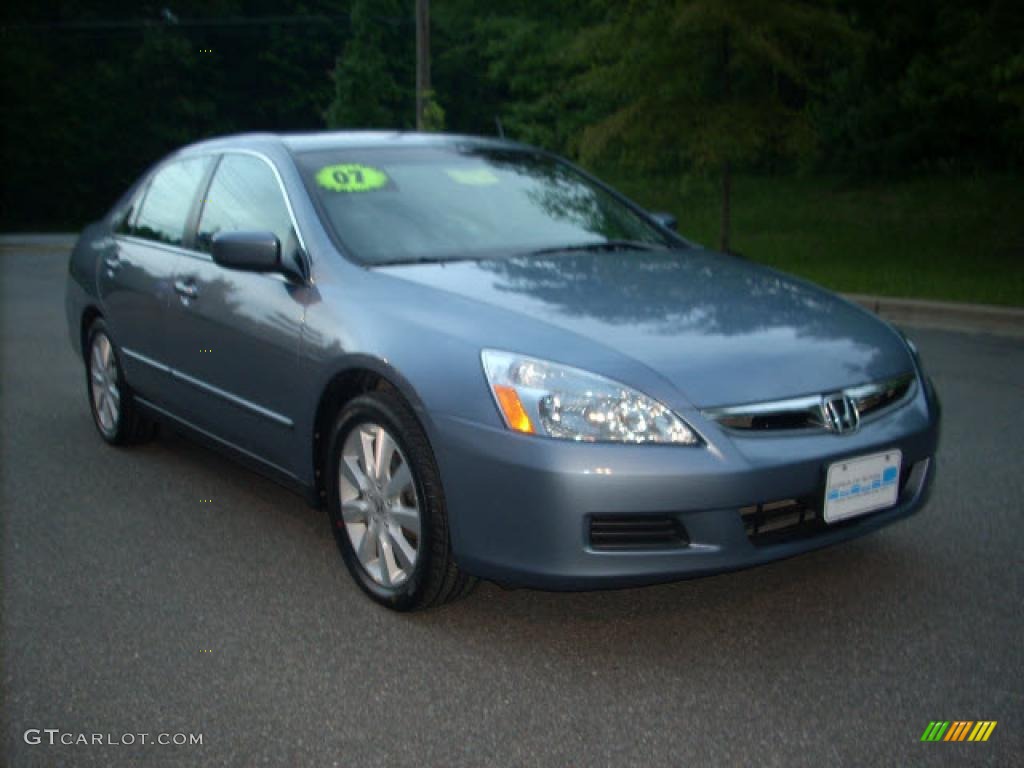 2007 Accord SE V6 Sedan - Cool Blue Metallic / Gray photo #1