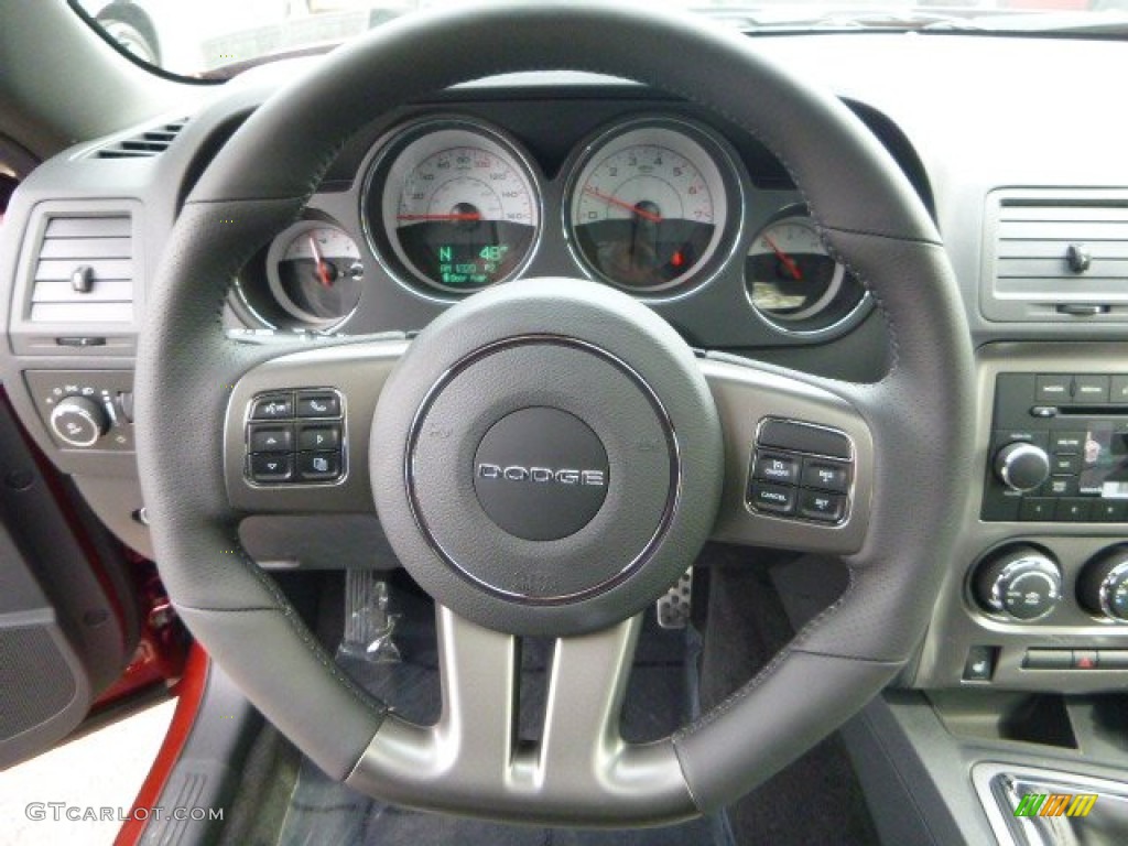 2014 Dodge Challenger R/T 100th Anniversary Edition Anniversary Dark Slate Gray/Foundry Black Steering Wheel Photo #92654794