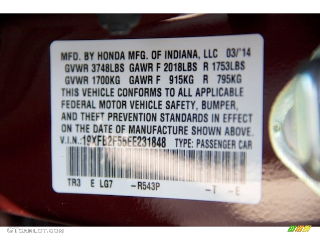 2014 Civic LX Sedan - Crimson Pearl / Beige photo #20