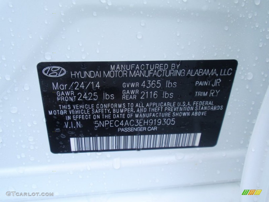 2014 Sonata Limited - Pearl White / Black photo #34
