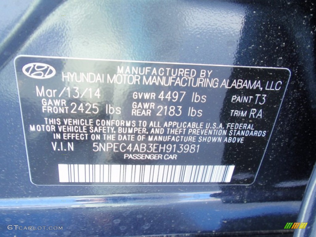 2014 Sonata Limited 2.0T - Pacific Blue Pearl / Gray photo #35