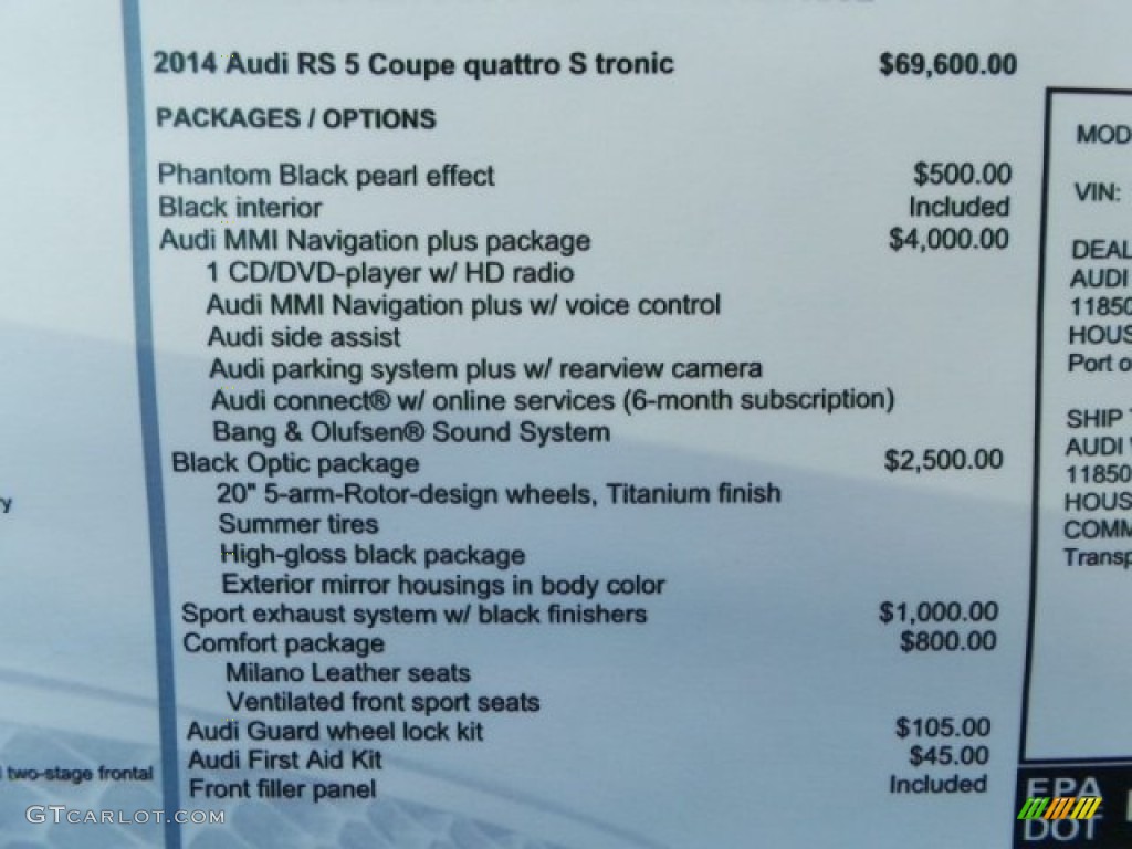 2014 Audi RS 5 Coupe quattro Window Sticker Photo #92697778