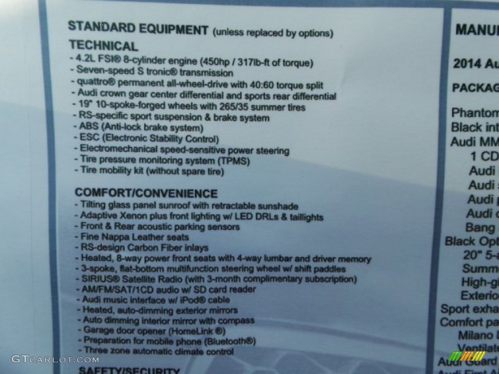 2014 Audi RS 5 Coupe quattro Window Sticker Photos