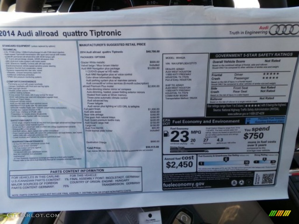 2014 Audi allroad Premium plus quattro Window Sticker Photo #92698499