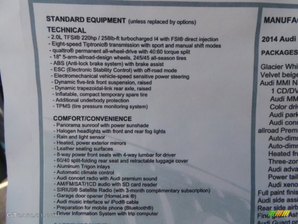 2014 Audi allroad Premium plus quattro Window Sticker Photo #92698541