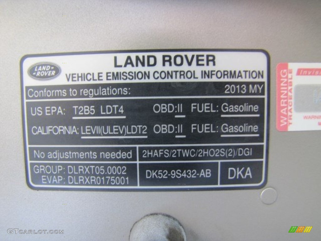 2013 Land Rover Range Rover HSE LR V8 Info Tag Photo #92699852