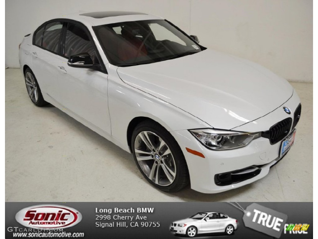 2014 3 Series 335i Sedan - Mineral White Metallic / Coral Red/Black photo #1