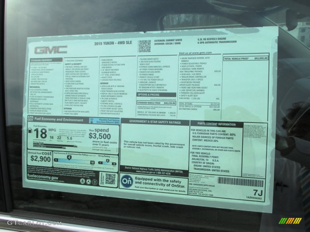 2015 GMC Yukon SLE 4WD Window Sticker Photo #92735455