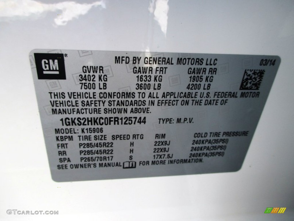 2015 GMC Yukon XL SLT 4WD Info Tag Photos