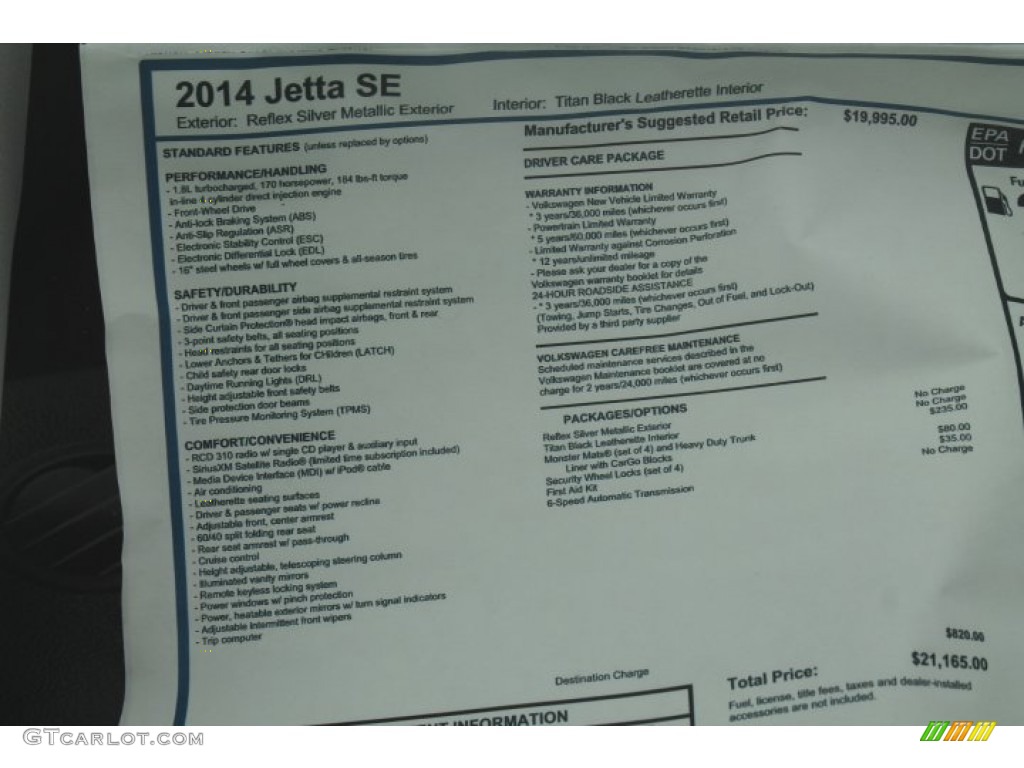 2014 Jetta SE Sedan - Reflex Silver Metallic / Titan Black photo #25