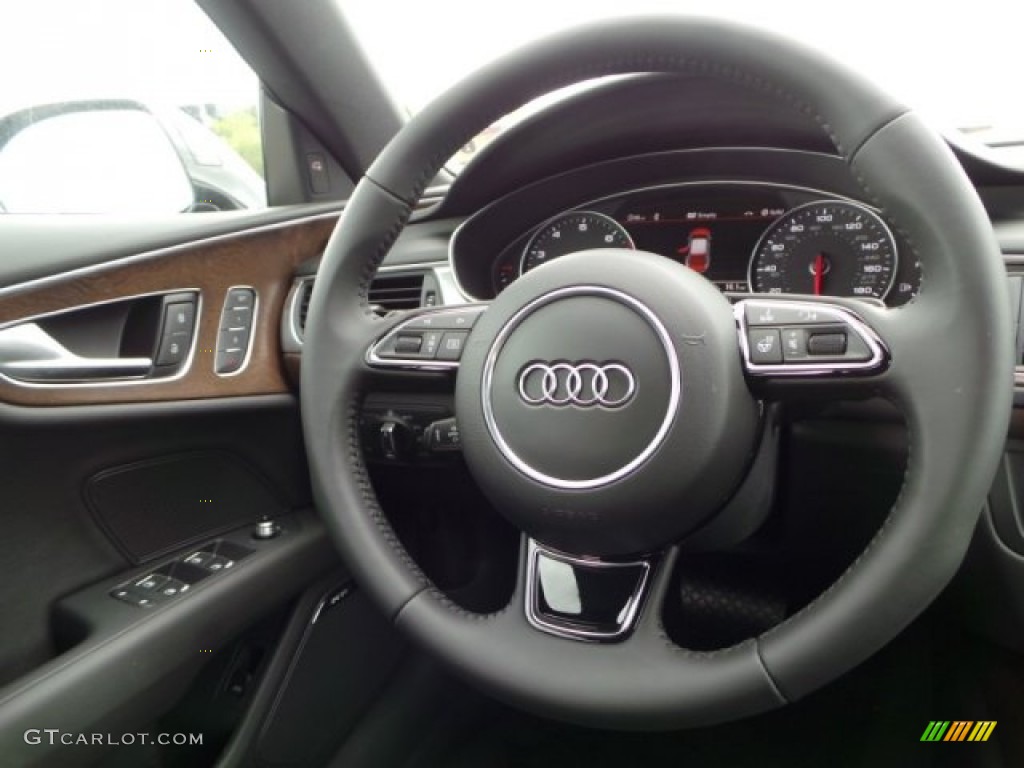 2014 Audi A7 3.0T quattro Prestige Black Steering Wheel Photo #92771524