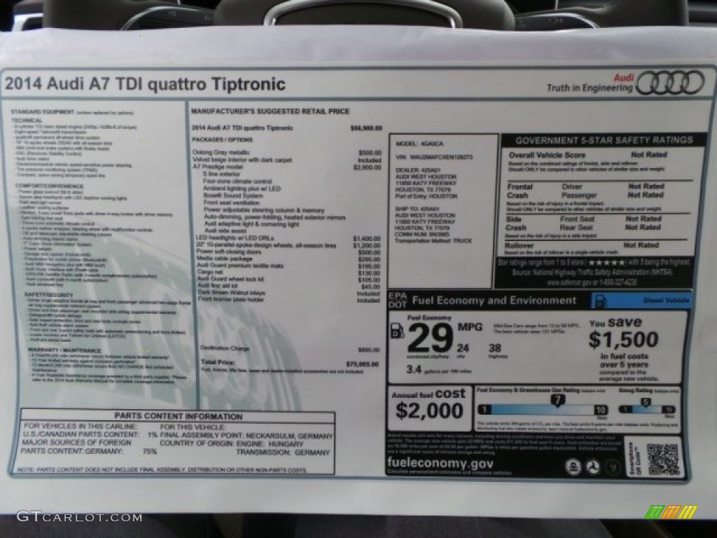 2014 A7 3.0 TDI quattro Prestige - Oolong Gray Metallic / Velvet Beige photo #31
