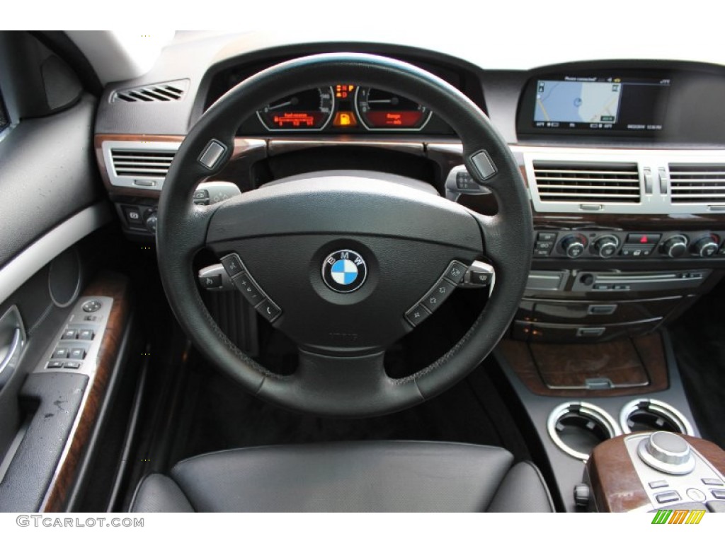 2006 BMW 7 Series 750i Sedan Black/Black Steering Wheel Photo #92794448