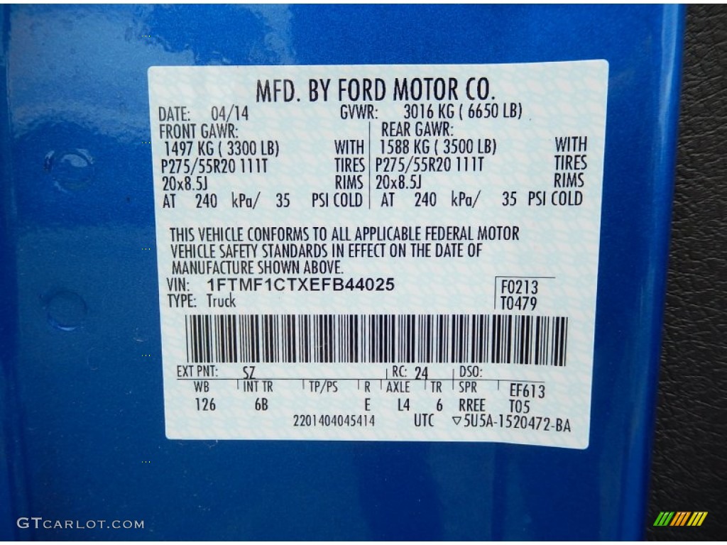 2014 Ford F150 FX2 Tremor Regular Cab Color Code Photos