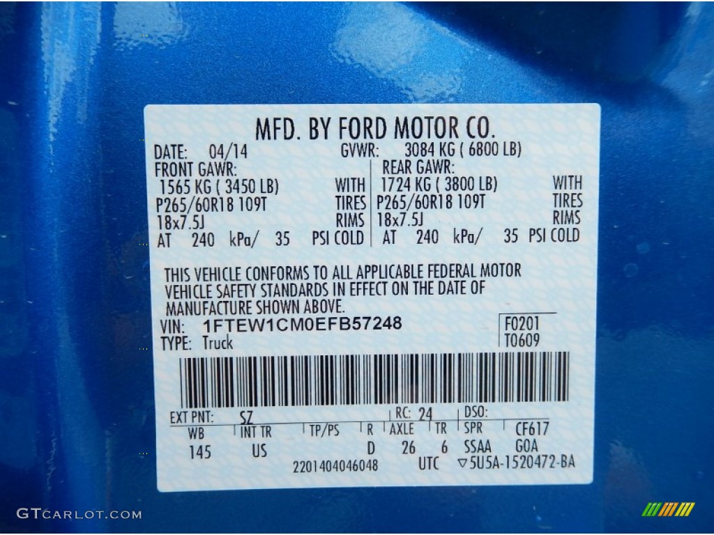 2014 Ford F150 XLT SuperCrew Color Code Photos