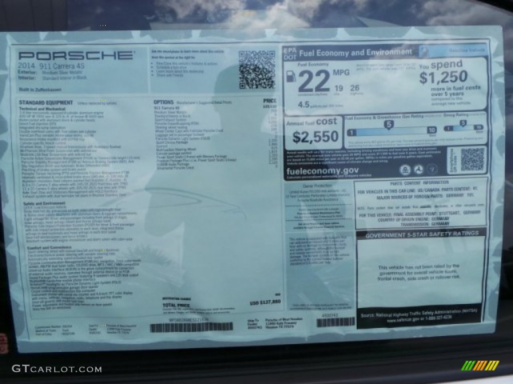 2014 Porsche 911 Carrera 4S Coupe Window Sticker Photo #92803989