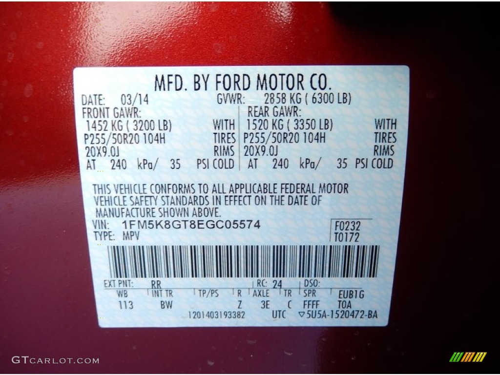 2014 Ford Explorer Sport 4WD Color Code Photos