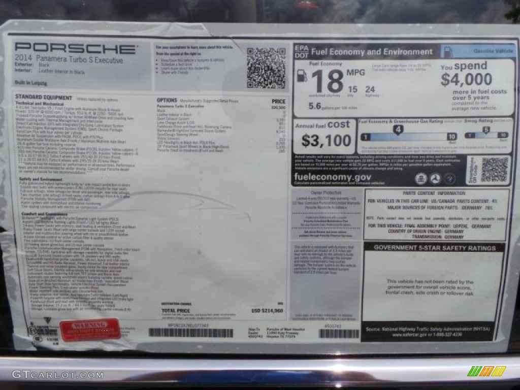 2014 Porsche Panamera Turbo S Executive Window Sticker Photo #92806743