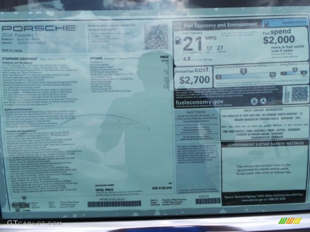 2014 Porsche Panamera S Window Sticker Photo #92807475
