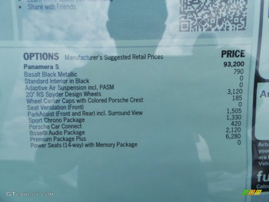 2014 Porsche Panamera S Window Sticker Photo #92807493