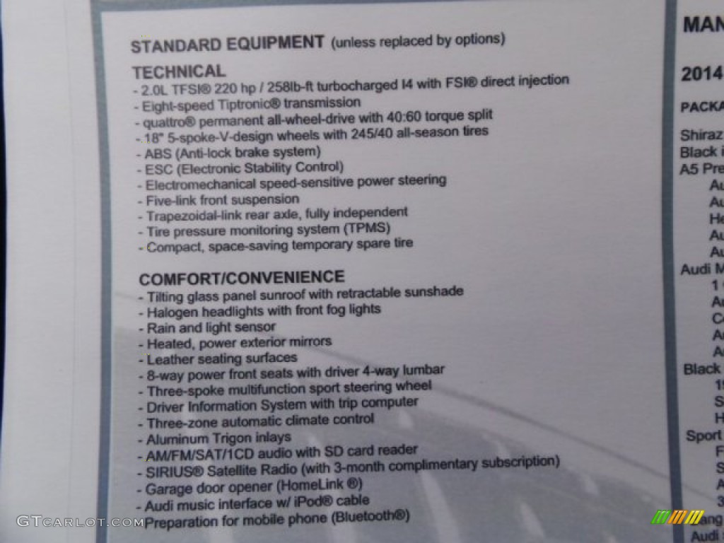2014 Audi A5 2.0T quattro Coupe Window Sticker Photo #92810703