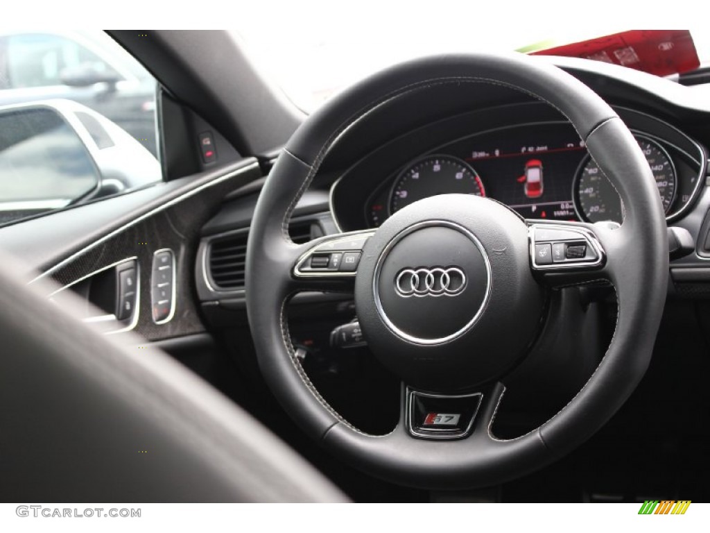 2013 Audi S7 4.0 TFSI quattro Black Valcona leather with diamond stitching Steering Wheel Photo #92824326