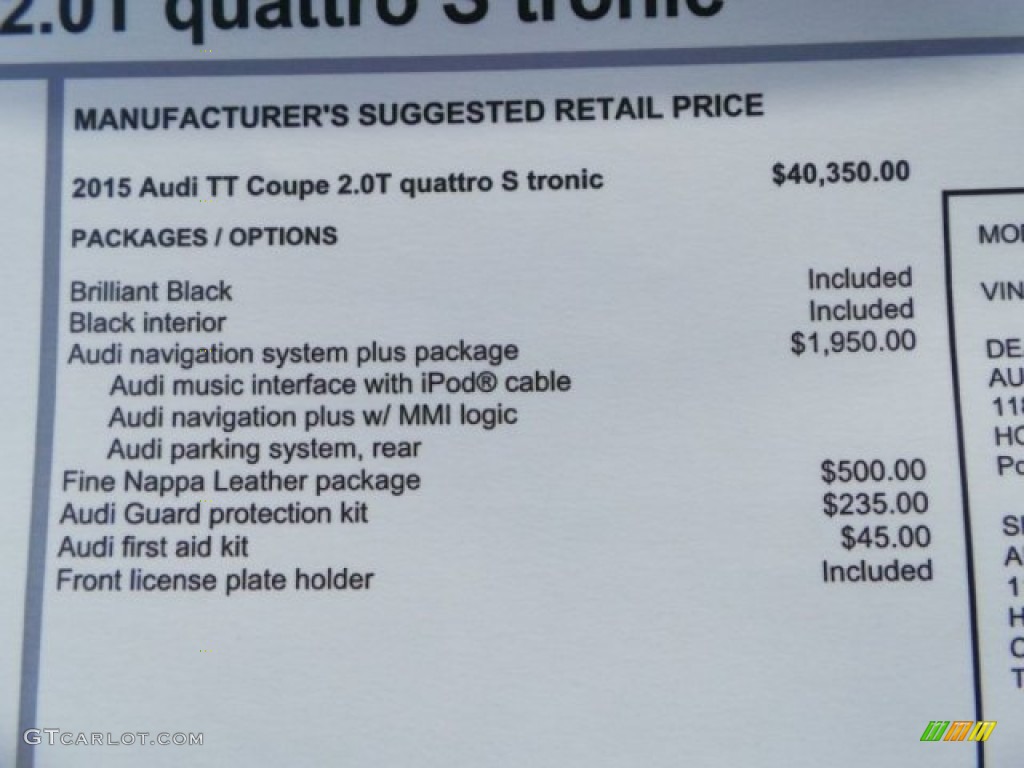 2015 Audi TT 2.0T quattro Coupe Window Sticker Photo #92836967