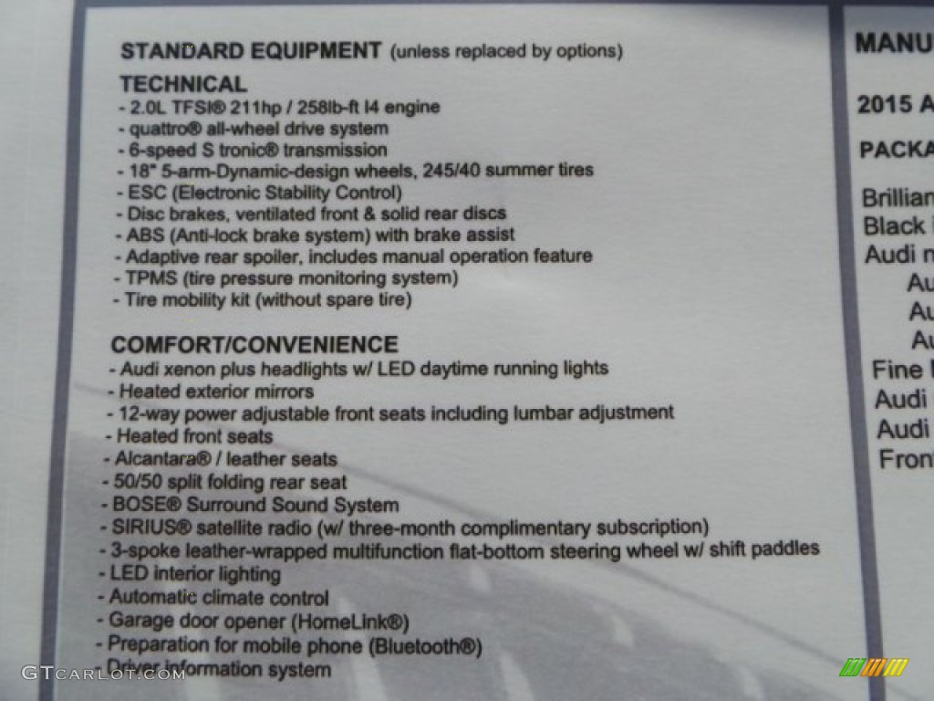 2015 Audi TT 2.0T quattro Coupe Window Sticker Photo #92836987