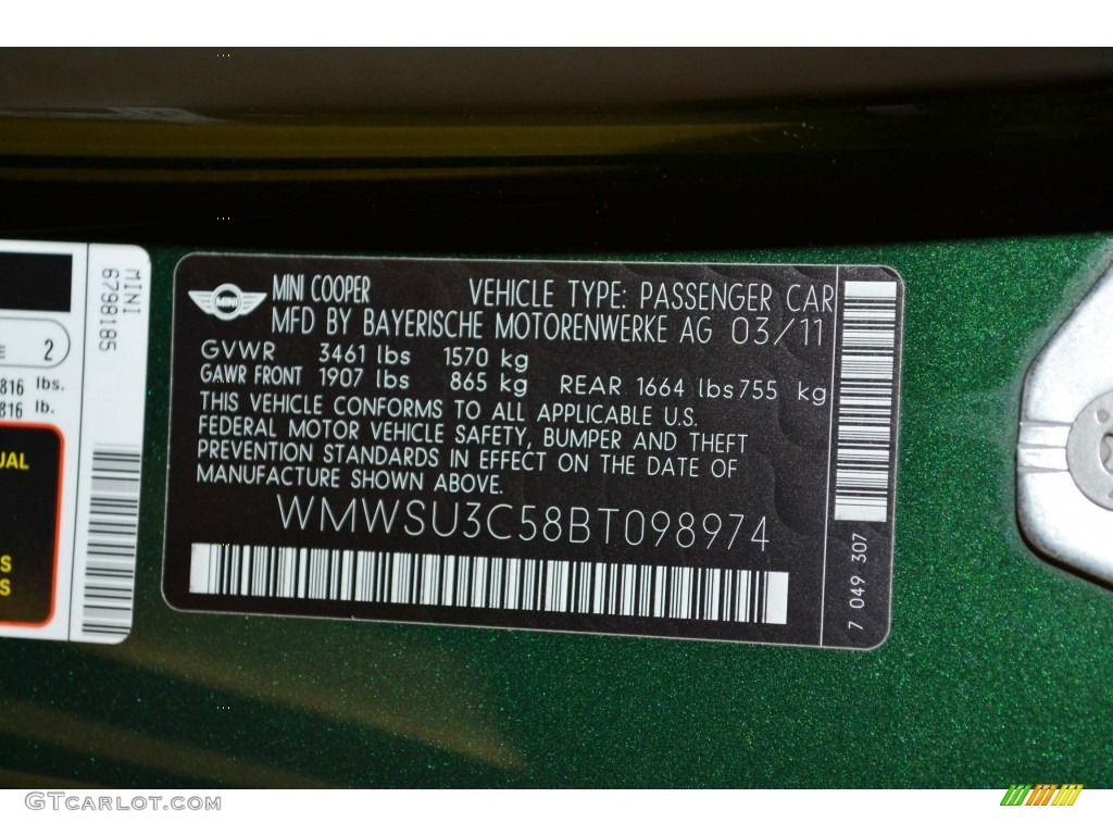 2011 Cooper Hardtop - British Racing Green II / Carbon Black photo #11