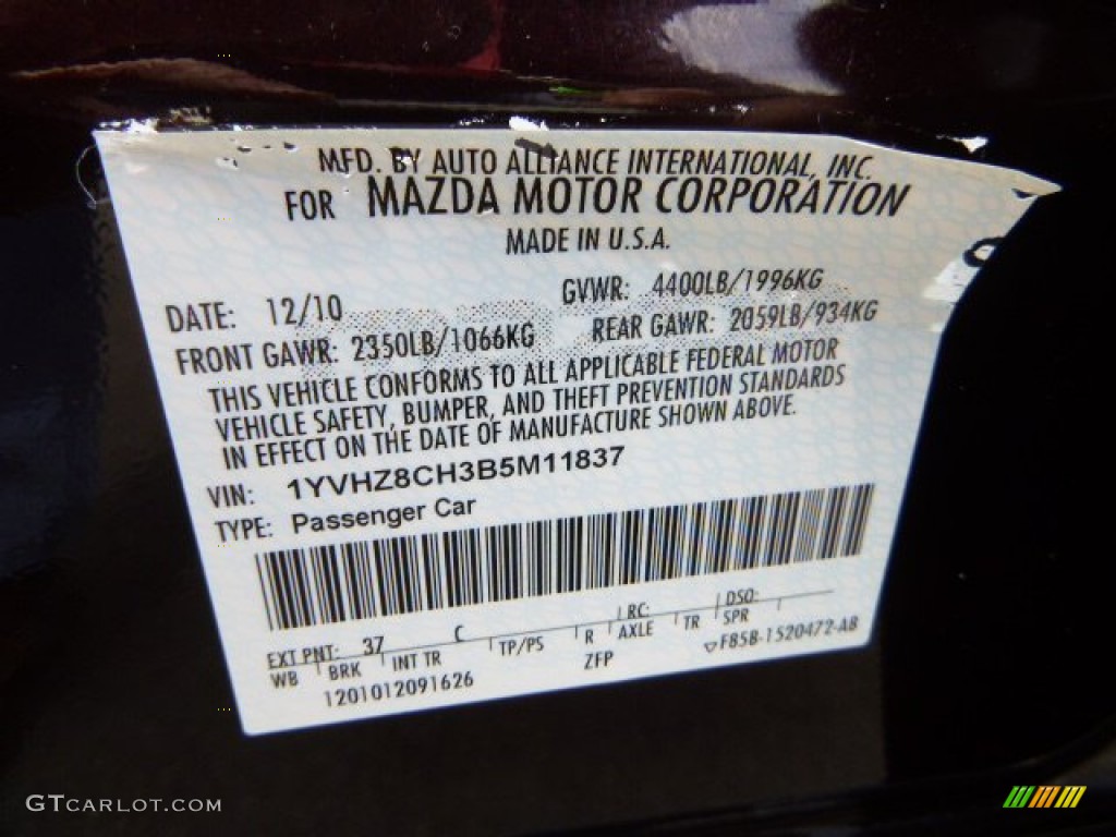 2011 MAZDA6 i Touring Sedan - Black Cherry Metallic / Black photo #24