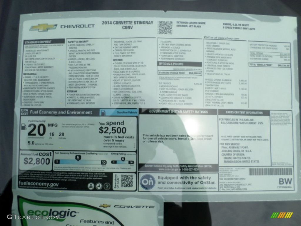 2014 Chevrolet Corvette Stingray Convertible Window Sticker Photo #92852689