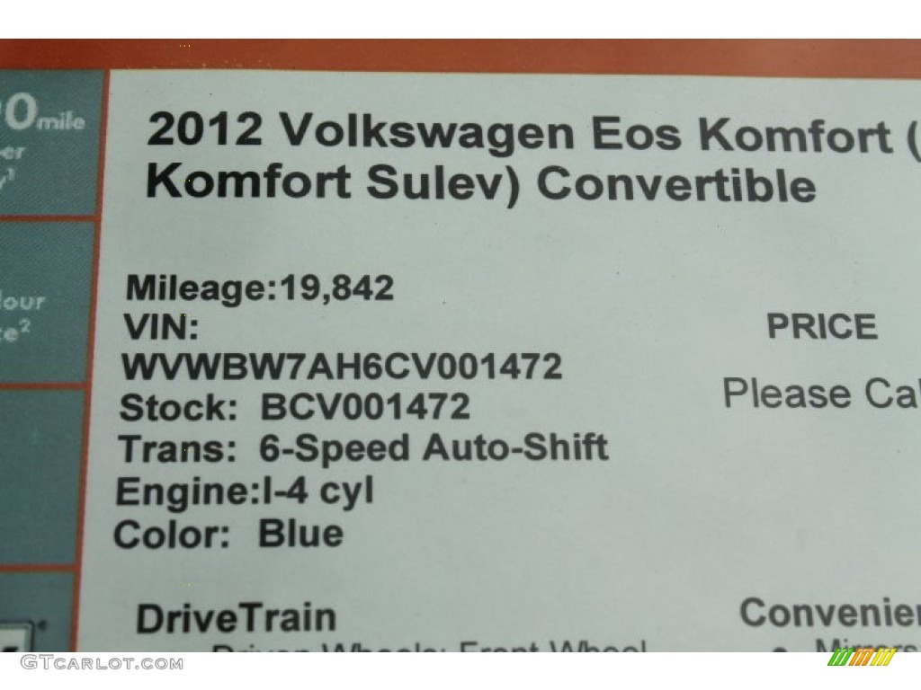 2012 Eos Komfort - Horizon Blue Metallic / Cornsilk Beige photo #32