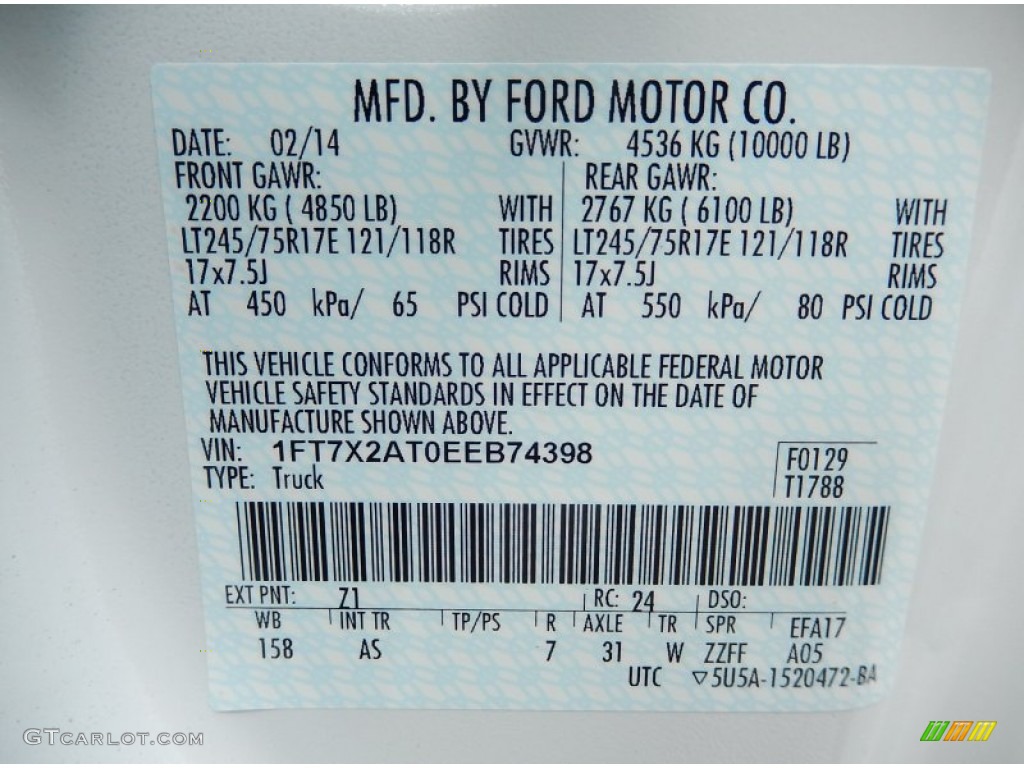 2014 Ford F250 Super Duty XL SuperCab Color Code Photos