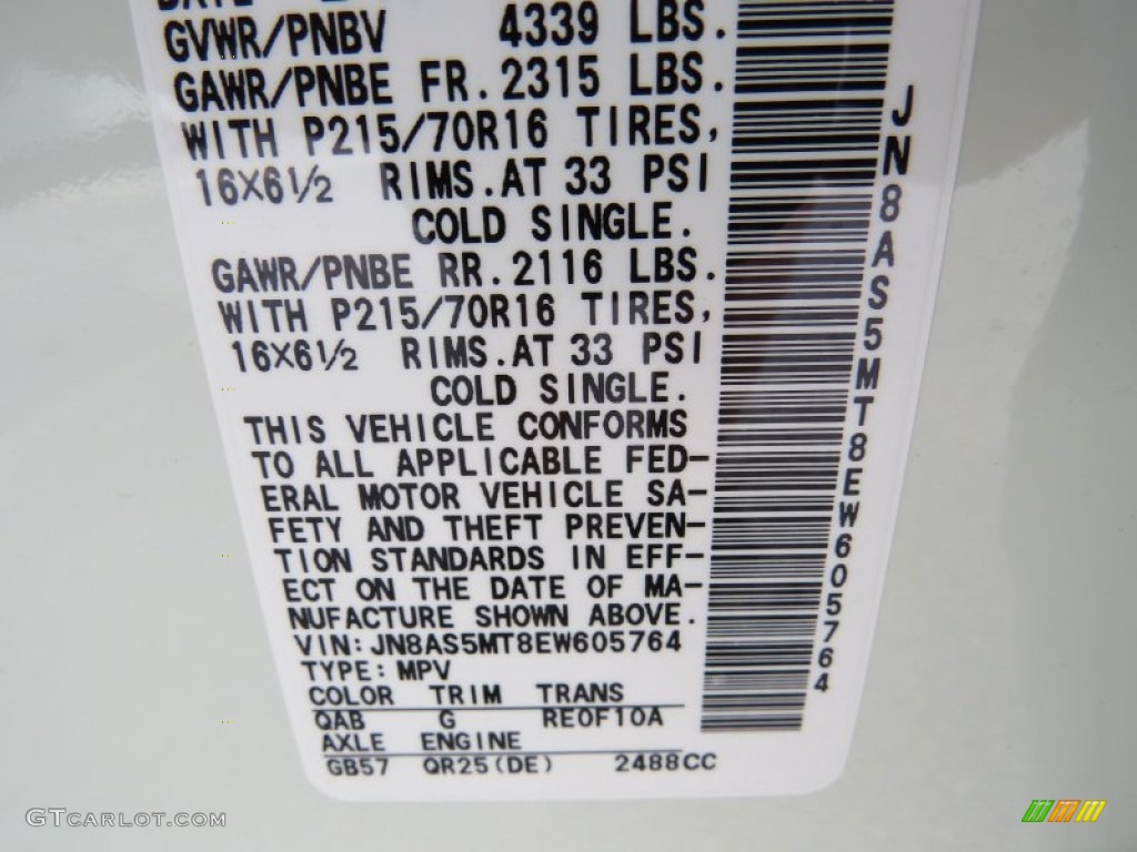 2014 Rogue Select Color Code QAB for Pearl White Photo #92887896
