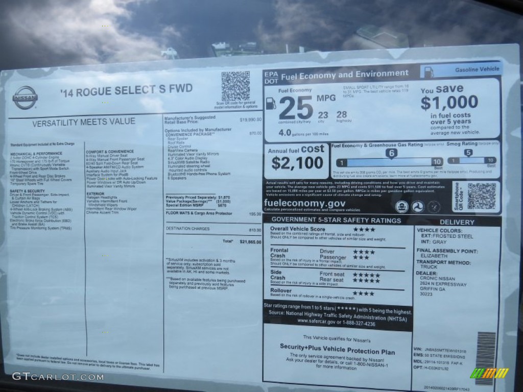 2014 Nissan Rogue Select S Window Sticker Photo #92888495